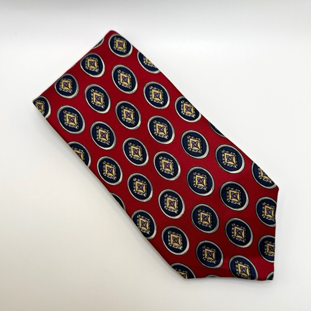 Robert Talbott Necktie OS Red Silk Medallion Geometric Classic Preppy Business